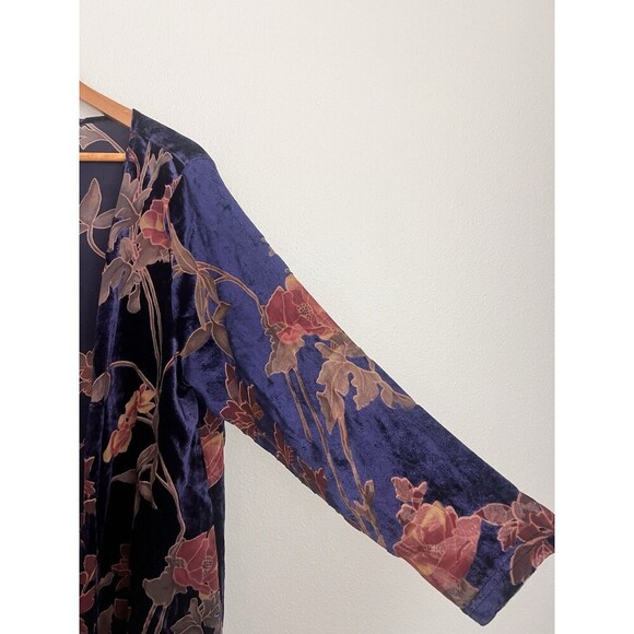 Velvet Crush Burnout Floral Open Front Top Medium Kaftan Kimono Witch Whimsy - Picture 4 of 6
